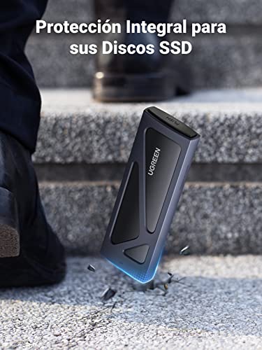 UGREEN Carcasa M.2 Disco Duro, NVME PCIE Caja con UASP Cable USB A to C 0,25m, Adaptador para SSD M.2 SATA M Key, B y M Key, Compatible con 2230/2242/2260/2280 Negro